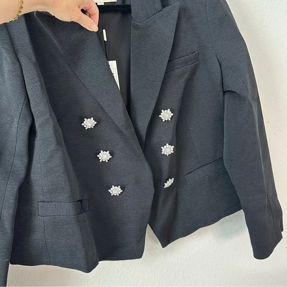 NWT L'AGENCE Brooke Double-Breasted Blazer in Black Rhinestone SZ US 12 - Picture 4 of 9